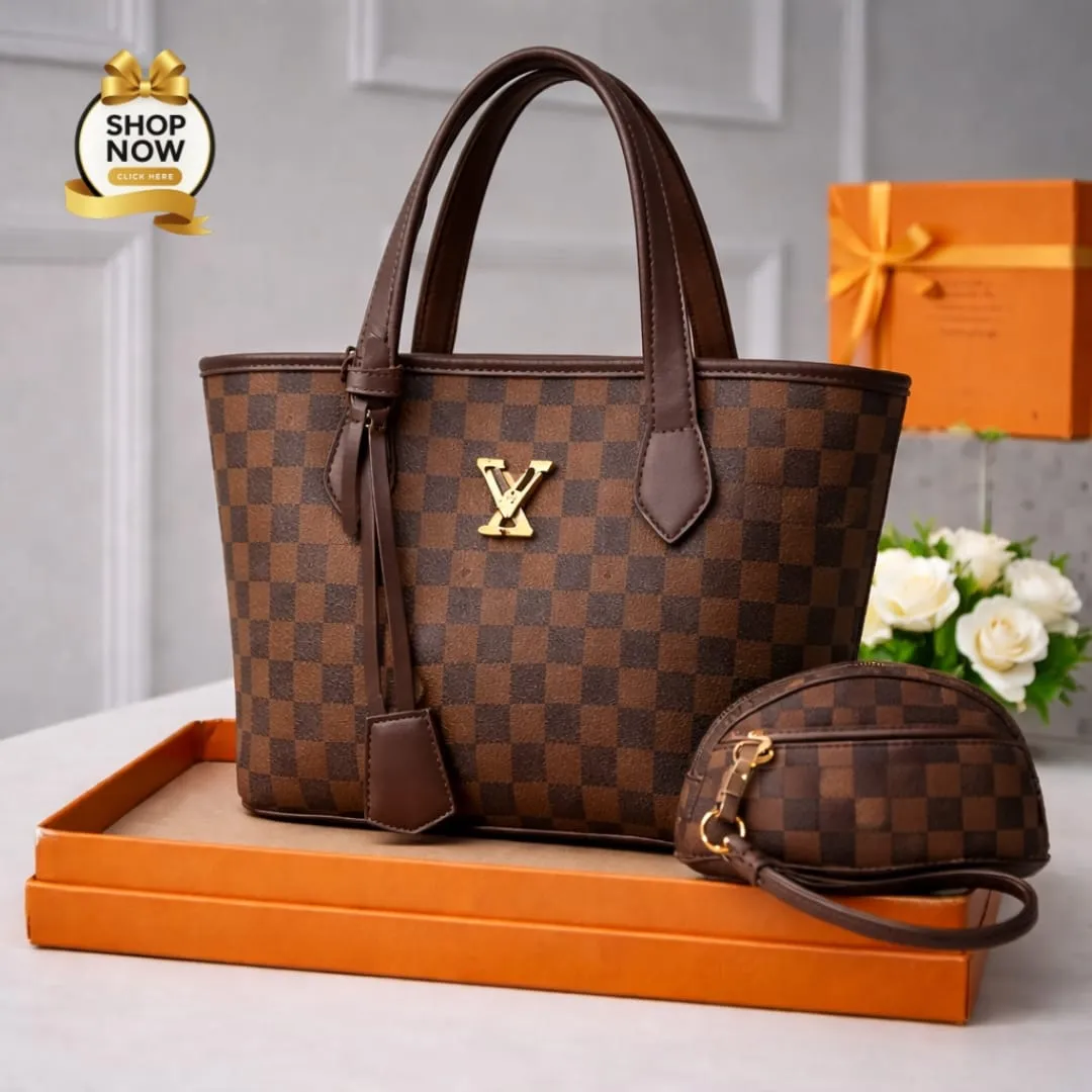 Women Printed Rexine Handbag Set Black Brown Off White 2 Pcs