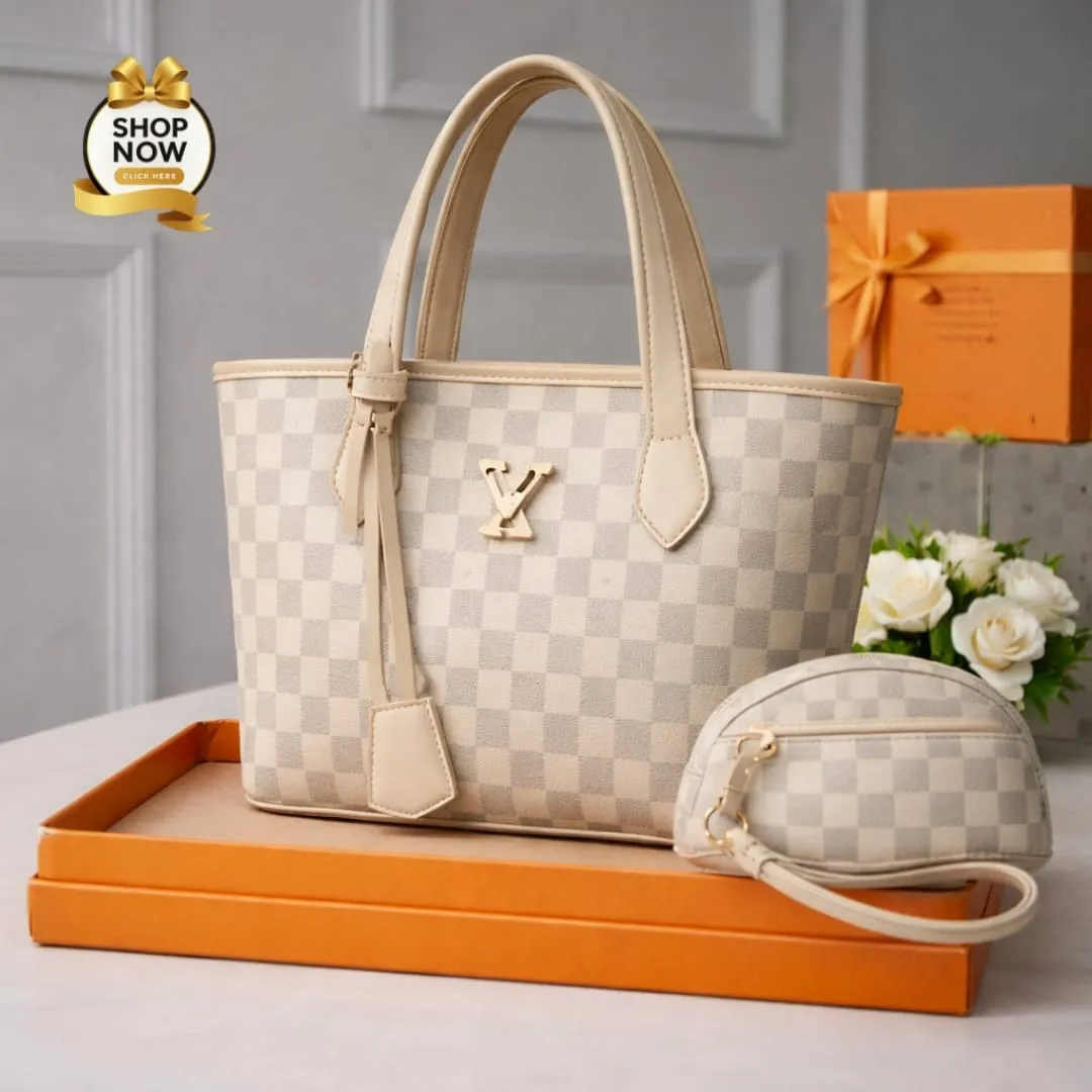 Women Printed Rexine Handbag Set Black Brown Off White 2 Pcs