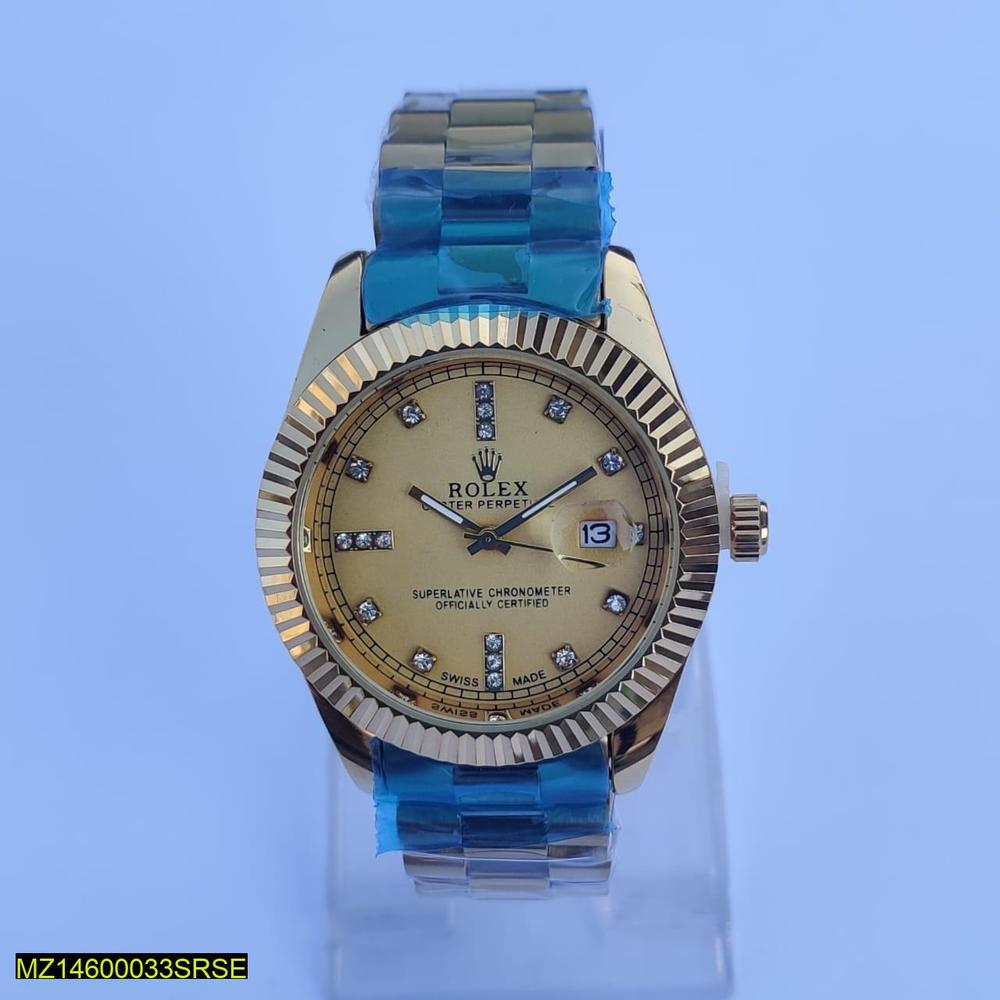 Men's Stainless Steel Watch Gold Bezel 42mm Quartz