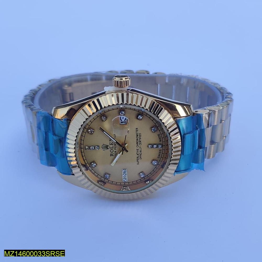 Men's Stainless Steel Watch Gold Bezel 42mm Quartz