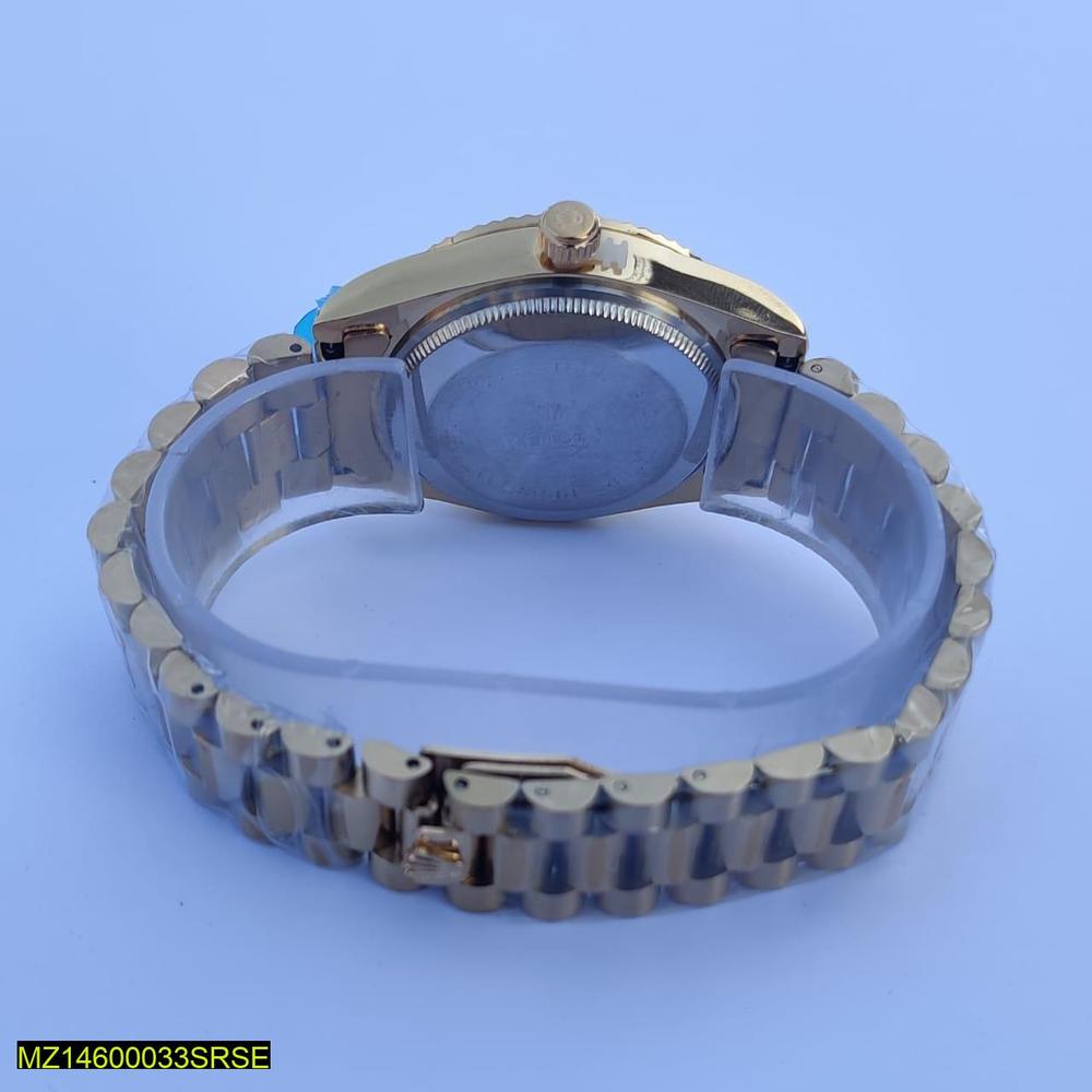 Men's Stainless Steel Watch Gold Bezel 42mm Quartz