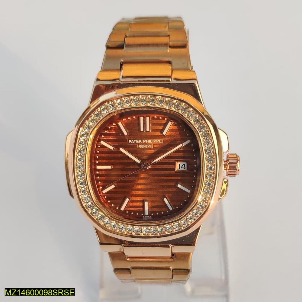 Men's Rose Gold Wristwatch with Diamond Bezel & Quartz Movement