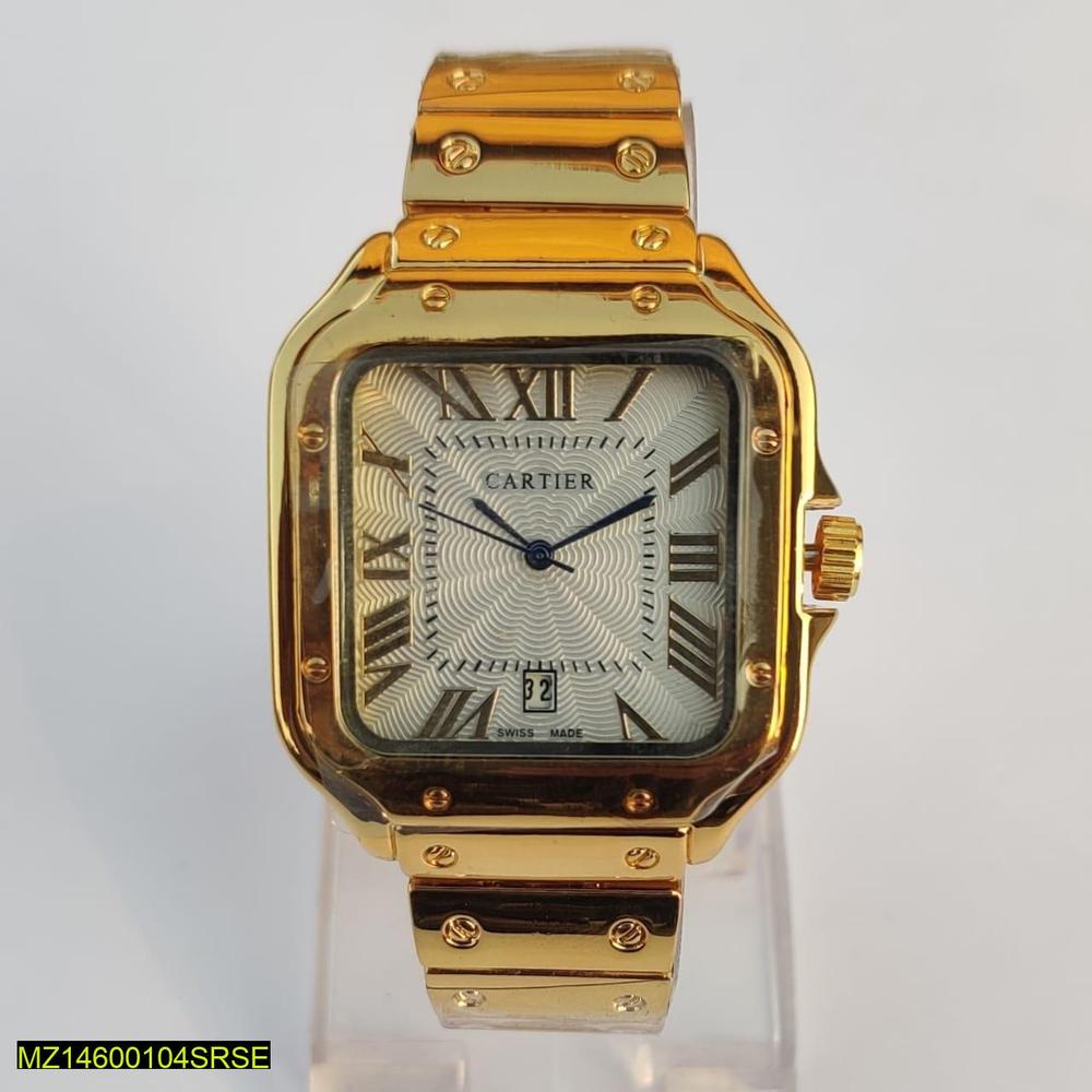 Men's Square Gold Stainless Steel Quartz Watch 42mm