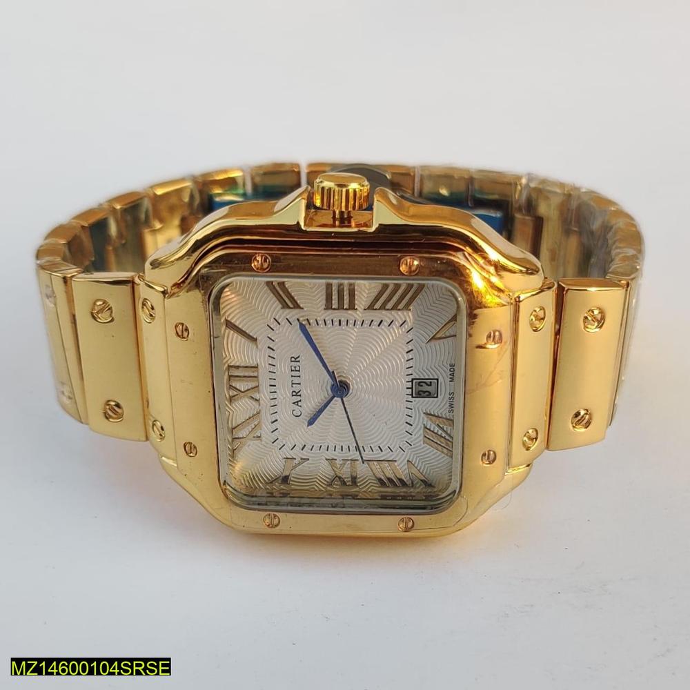Men's Square Gold Stainless Steel Quartz Watch 42mm