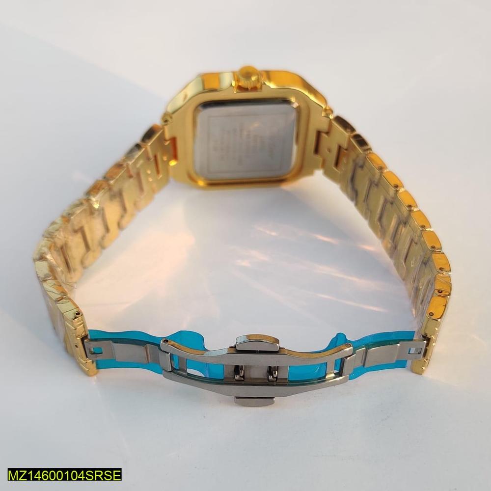 Men's Square Gold Stainless Steel Quartz Watch 42mm
