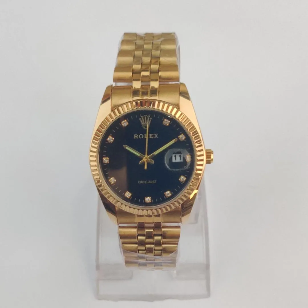 Men's Gold Stainless Steel Chain Watch with Diamond Dial