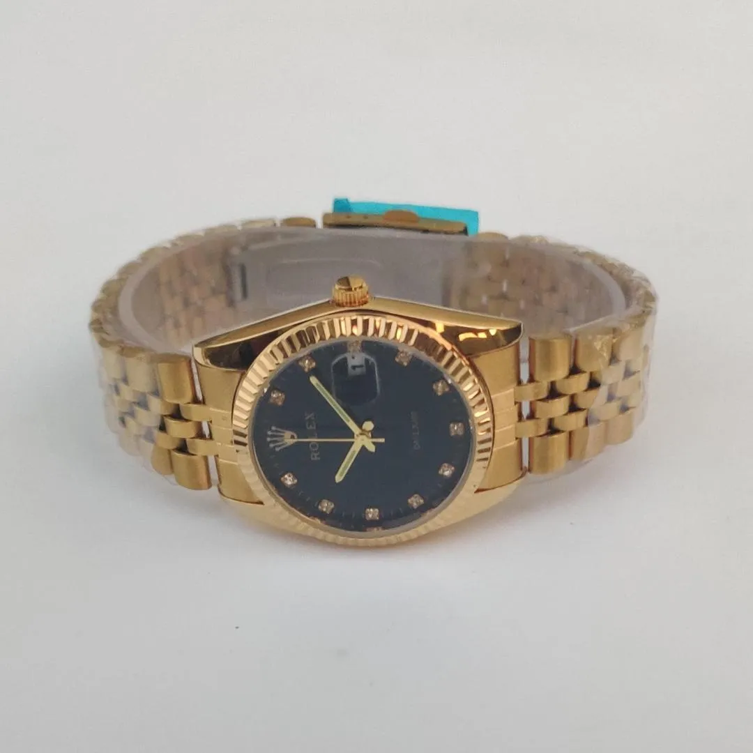 Men's Gold Stainless Steel Chain Watch with Diamond Dial