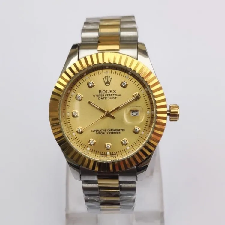 Rolex Date Display Gold Stainless Steel Watch for Men