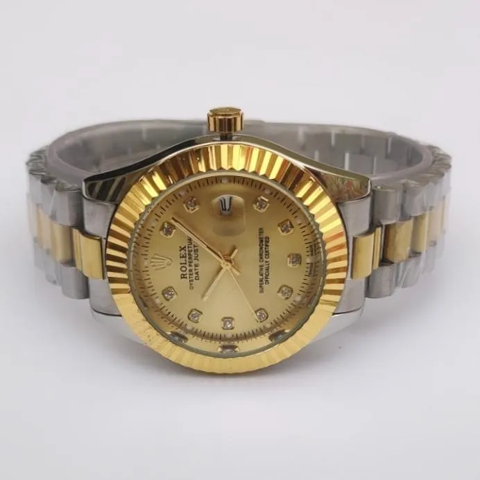 Rolex Date Display Gold Stainless Steel Watch for Men