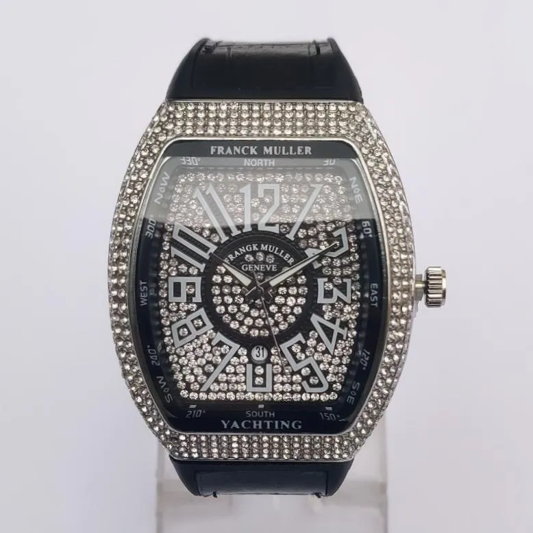 Franck Muller Men's Crystal Watch Black Leather Strap