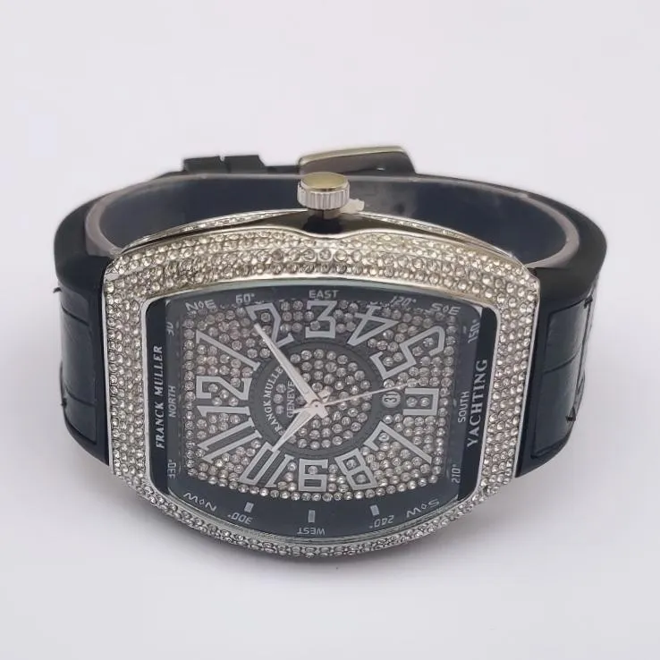 Franck Muller Men's Crystal Watch Black Leather Strap