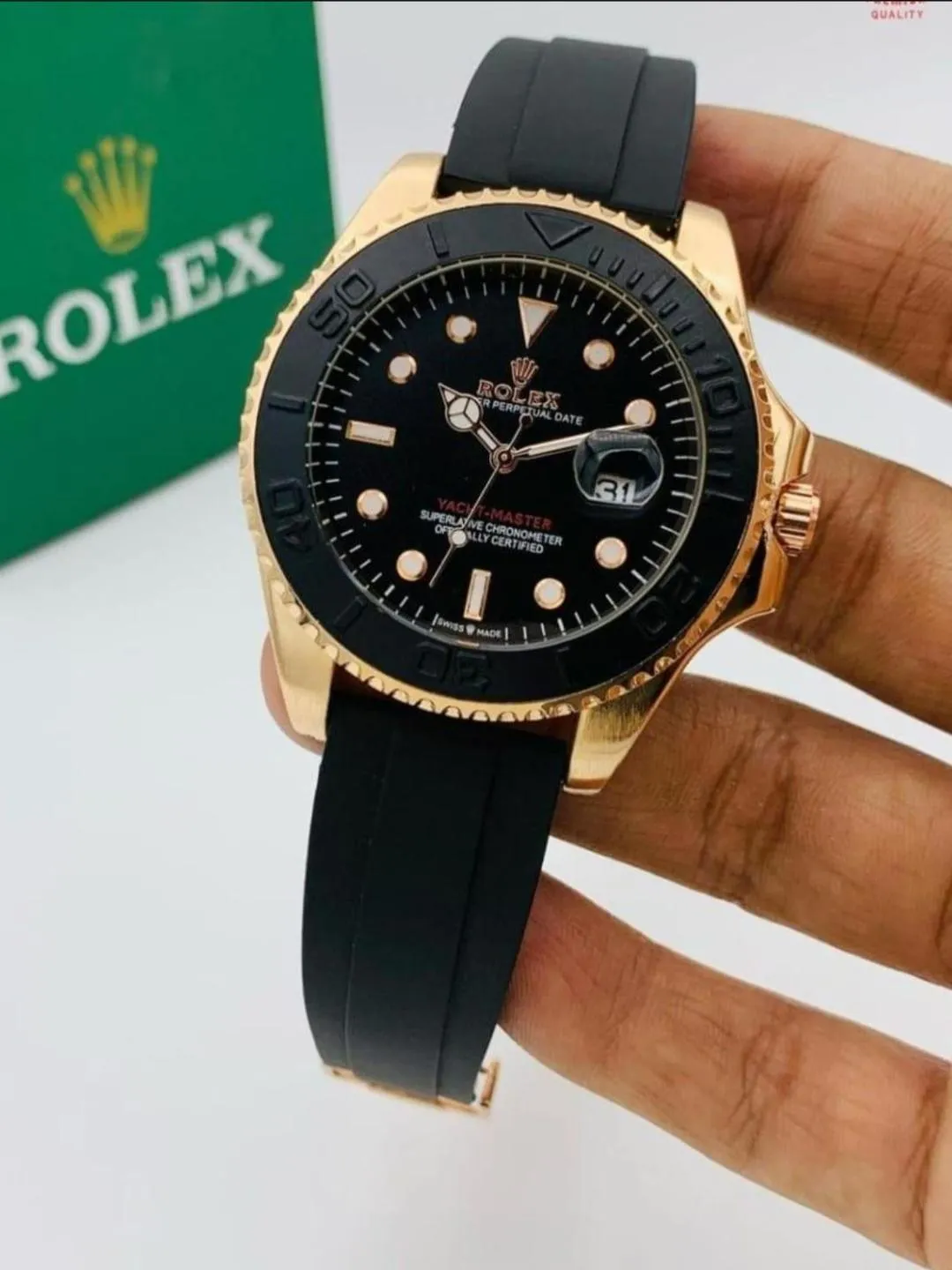 Rolex Yacht Master Black Strap Watch for Men