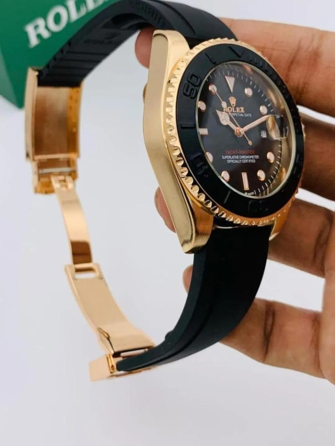 Rolex Yacht Master Black Strap Watch for Men