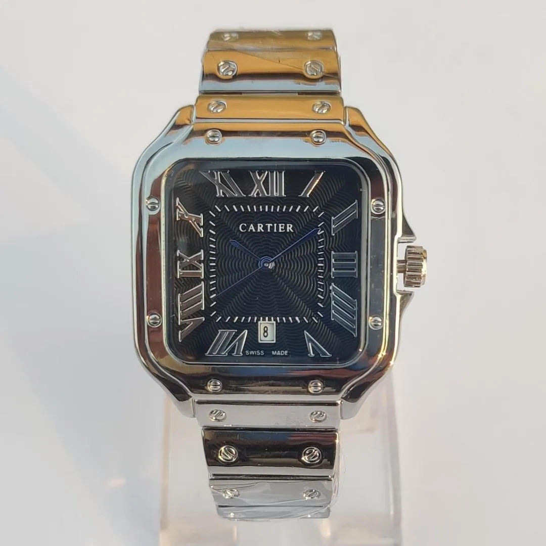 Cartier Men's Stainless Steel Watch with Roman Numeral & Blue Second Hand