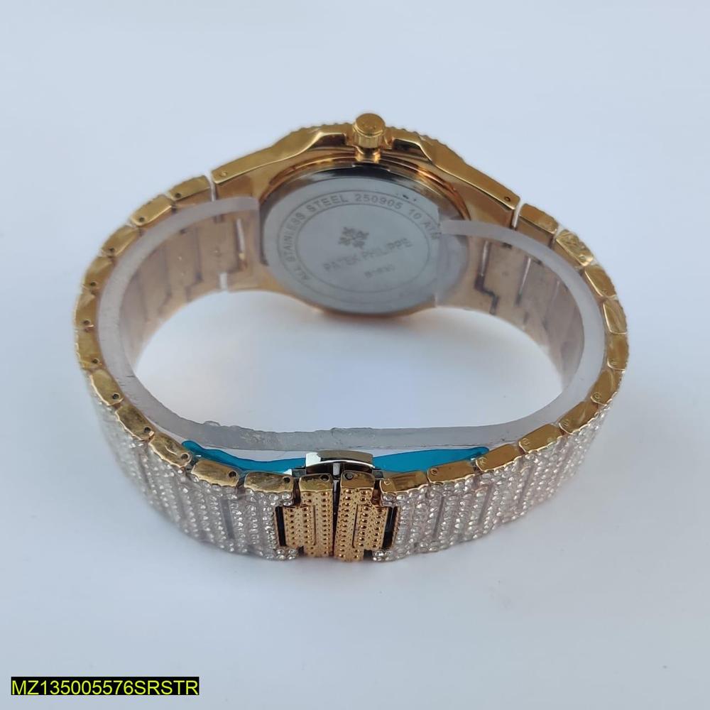 Men's Crystal Encrusted Analog Watch 42mm Gold Stainless Steel