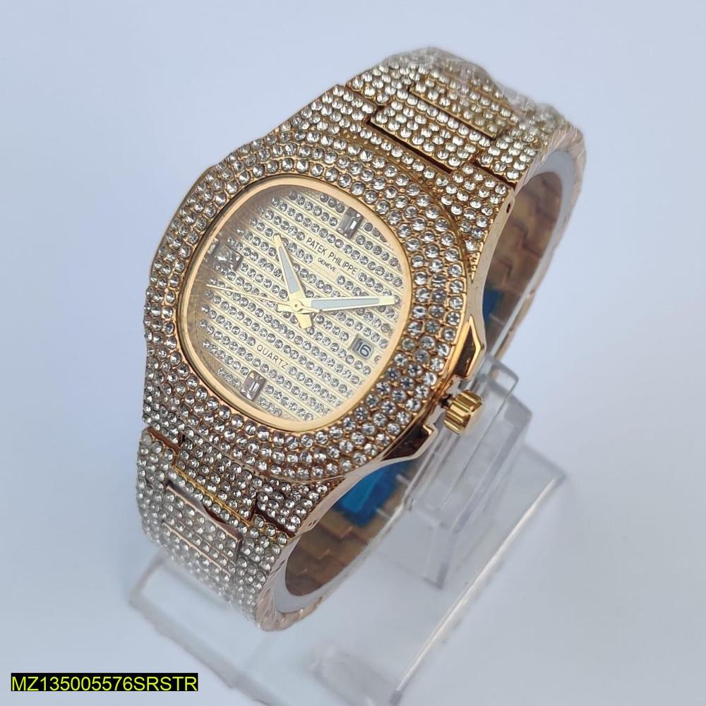 Men's Crystal Encrusted Analog Watch 42mm Gold Stainless Steel
