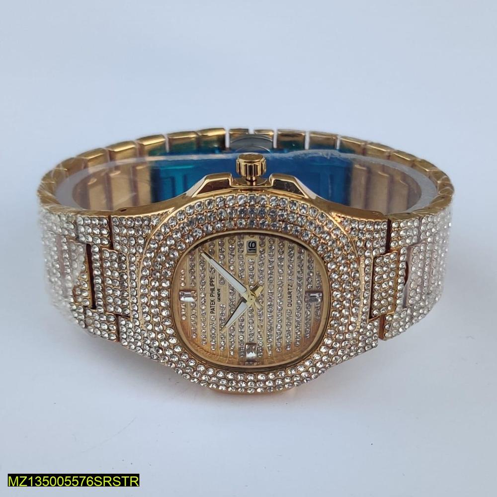 Men's Crystal Encrusted Analog Watch 42mm Gold Stainless Steel