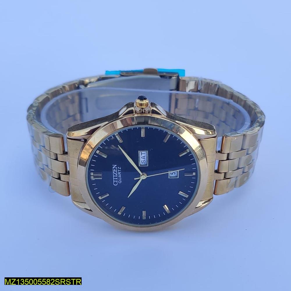 Men's Stainless Steel Analog Watch Blue Dial Gold Tones