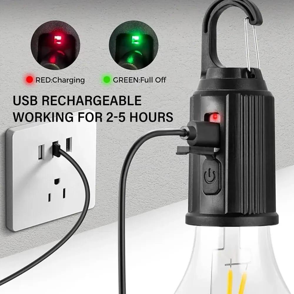 Rechargeable Hanging Emergency Light Bulb Black Plastic
