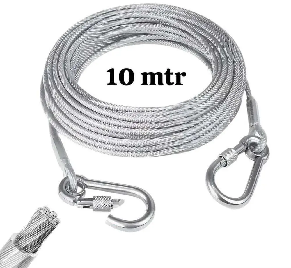 PVC Coated Wire Laundry Rope with hooks- 10 meter