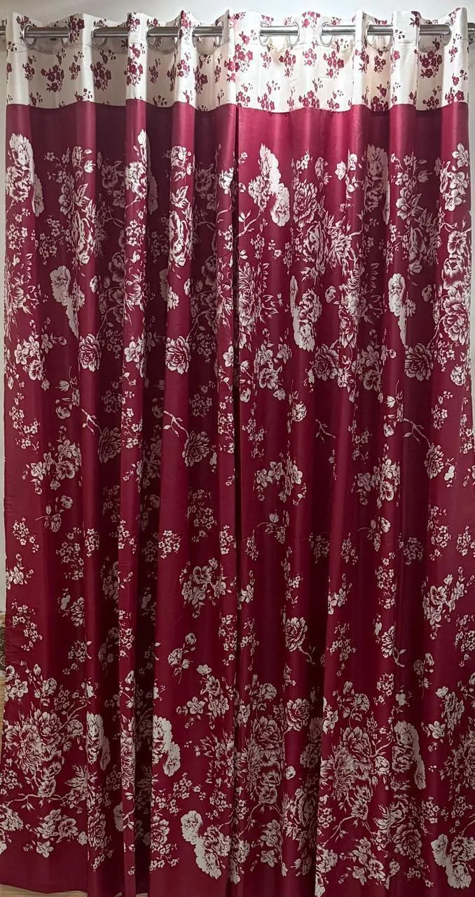 Red Floral Cotton Curtains 102x60 Inch Pakistan