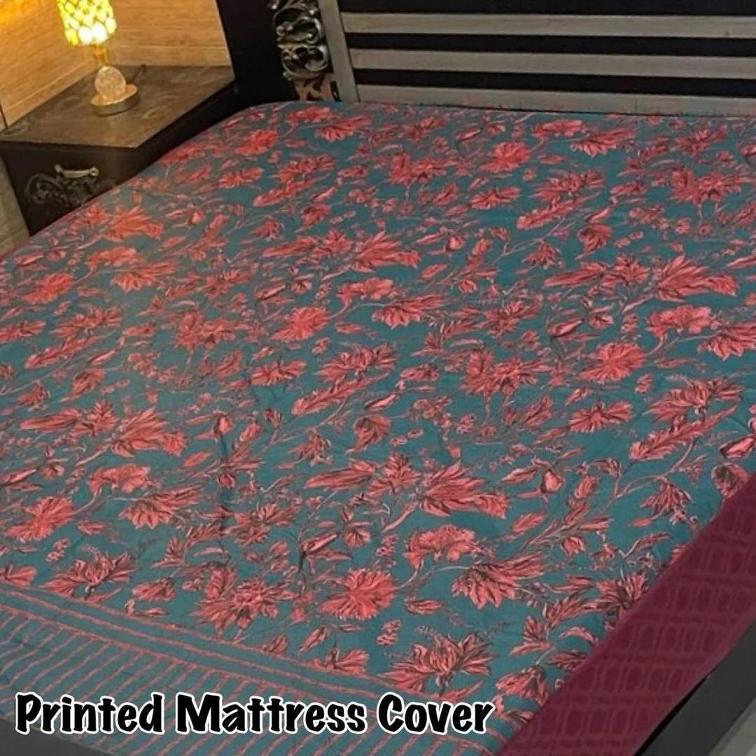Waterproof Terry Cotton King Size Mattress Cover Maroon Printed