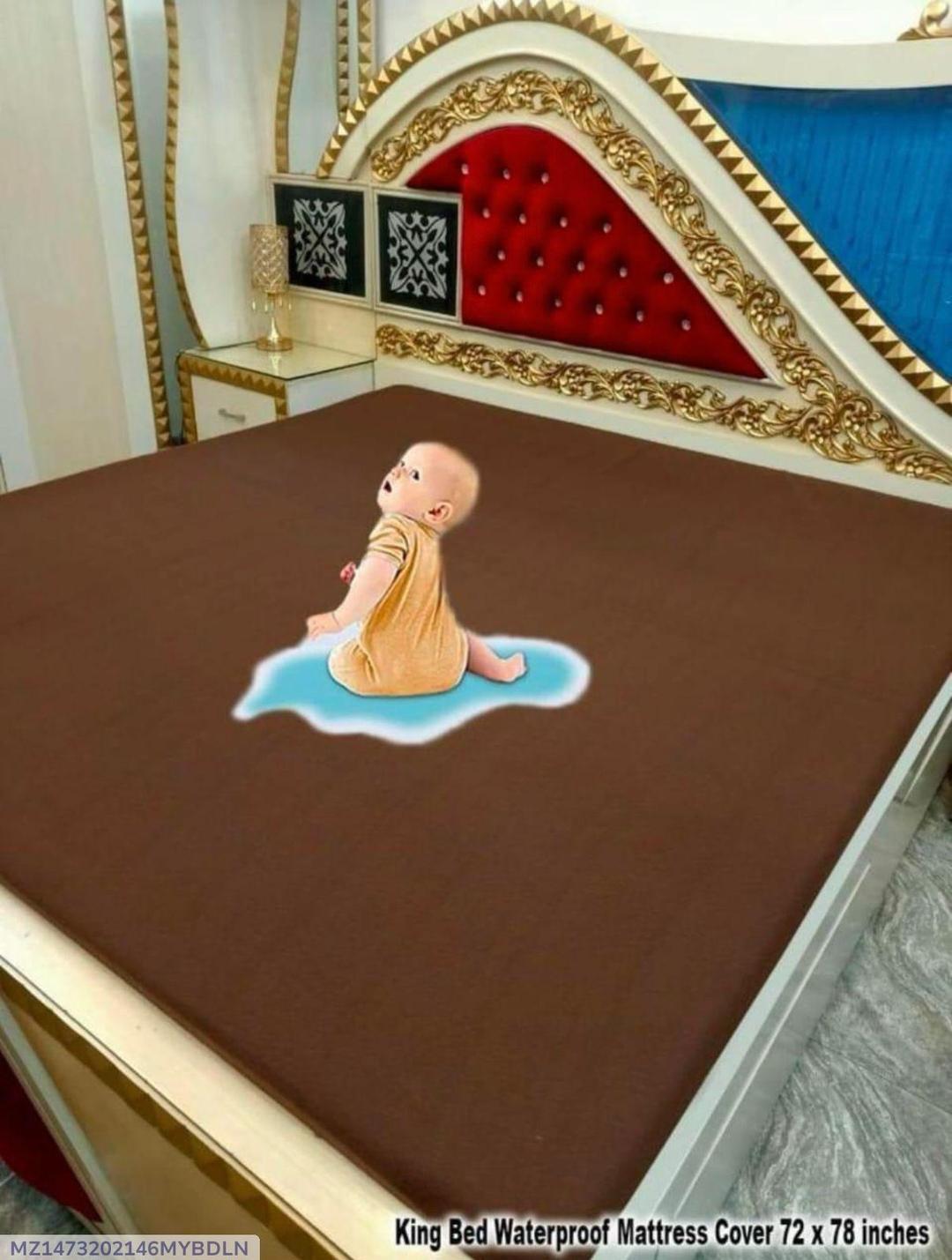 Premium Terry Cotton Waterproof Mattress Cover Brown Double Bed