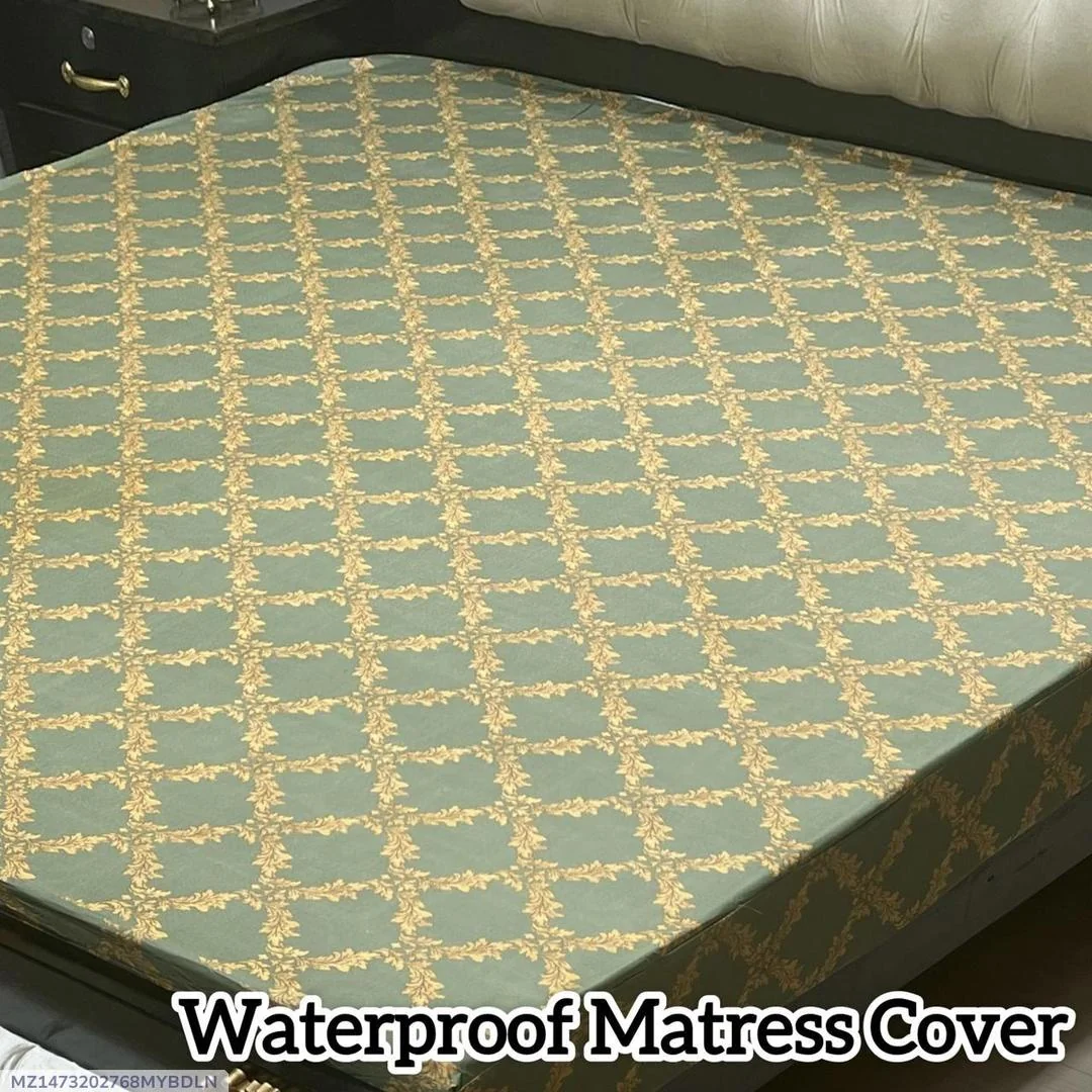 Waterproof Terry Cotton Mattress Cover Green Gold Double Bed