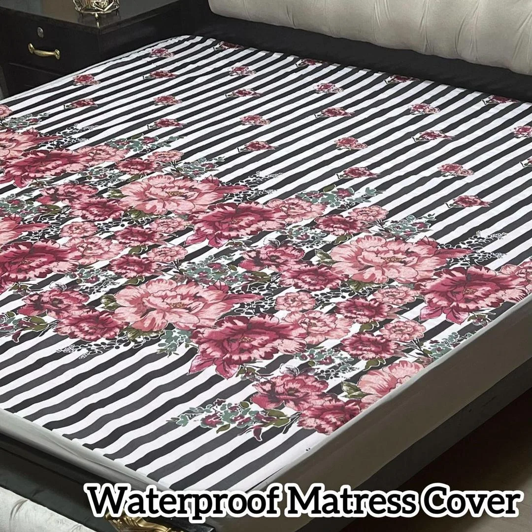 Waterproof Terry Cotton Floral Mattress Cover Double Bed