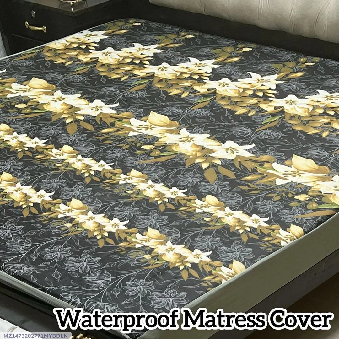 Terry Cotton Printed Double Bed Mattress Cover