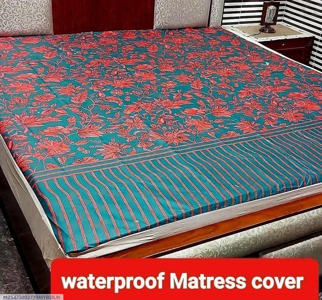 Waterproof Terry Cotton Mattress Cover Green Red Floral Double Bed