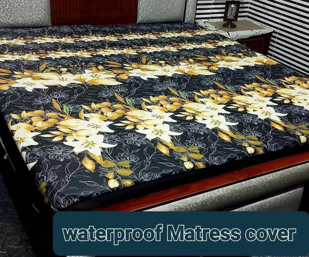 Terry Cotton Printed Double Bed Mattress Cover