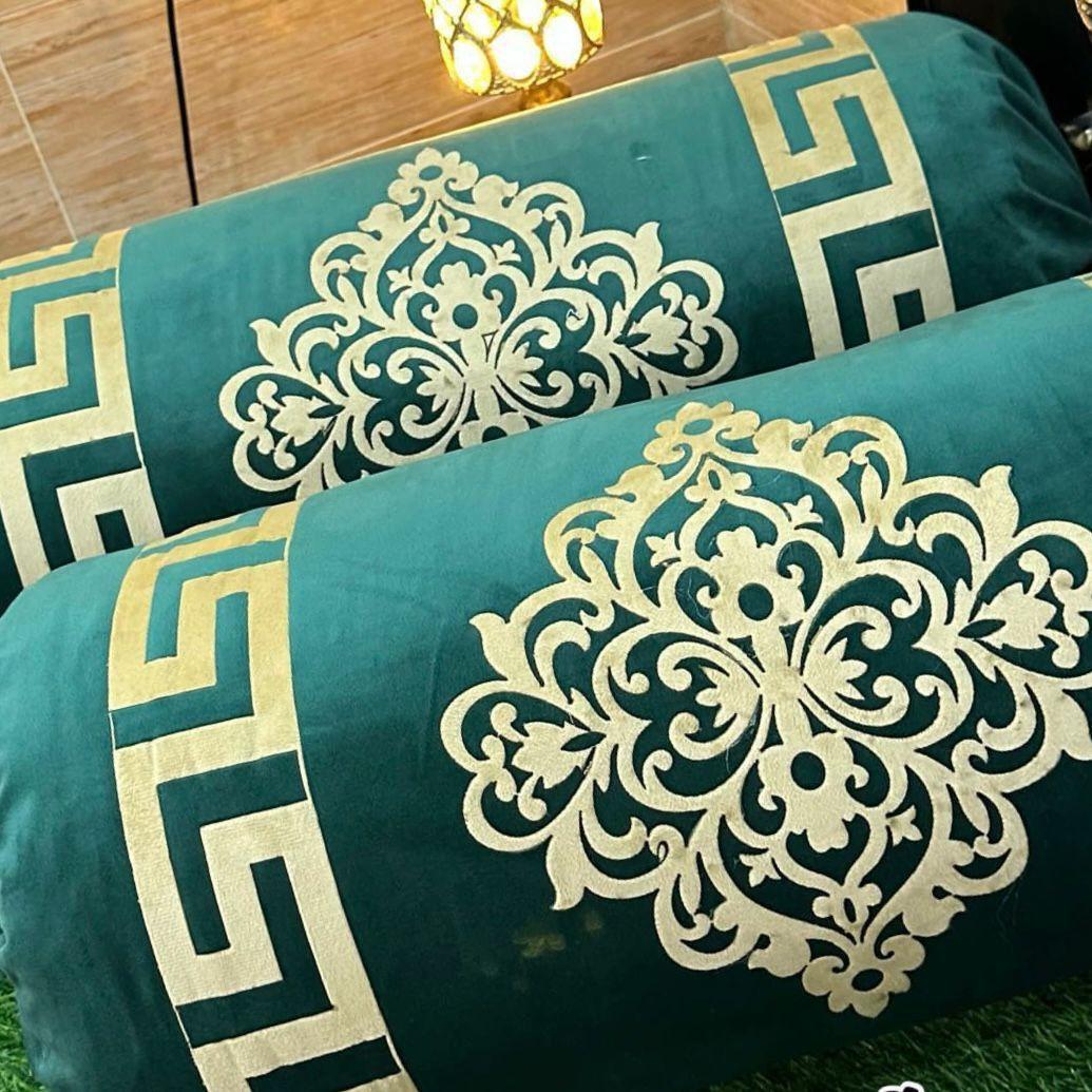 Luxurious Green Velvet Printed Pillow Covers - 2 Pcs
