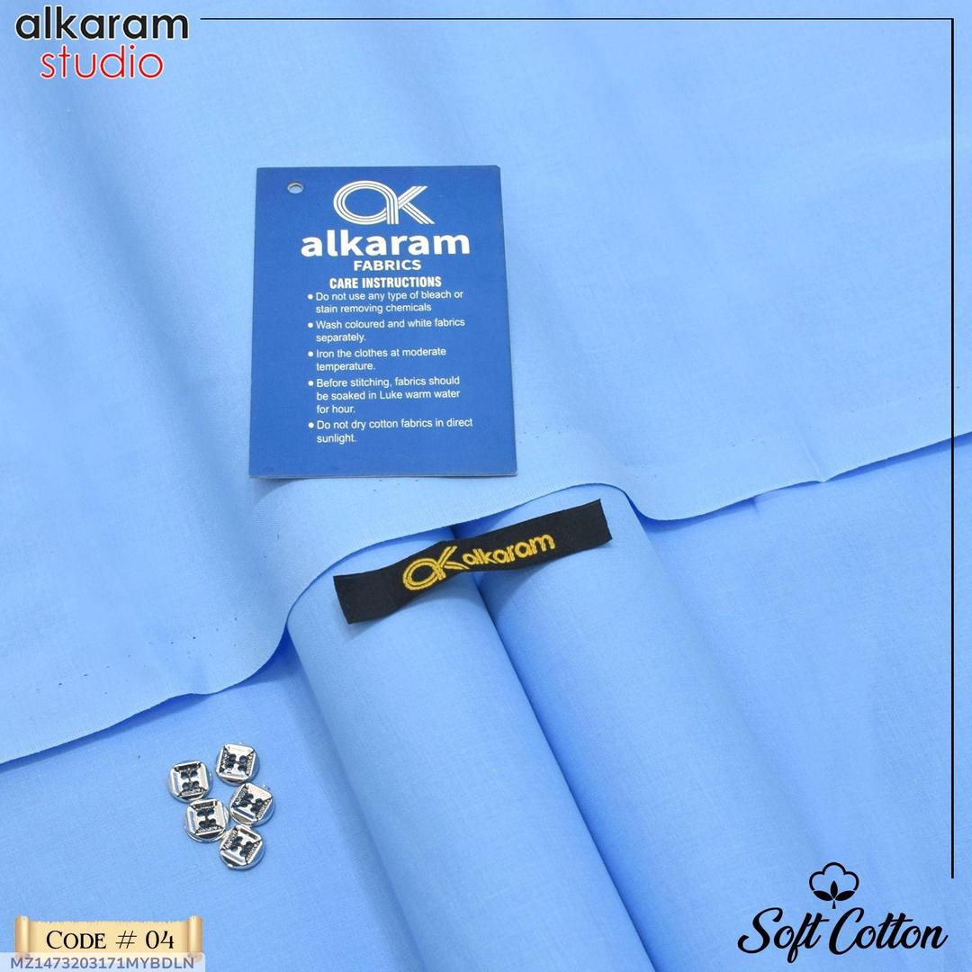 alkaram studio Men's 100% Cotton Blue Suit with Silver Buttons