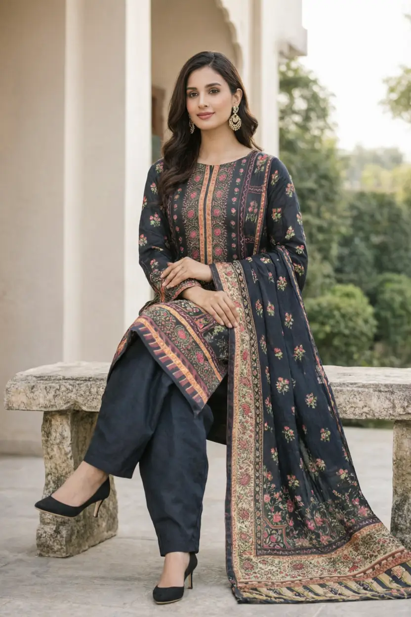 Stylish 3 Pcs Women's Unstitched Lawn Digital Print Suit