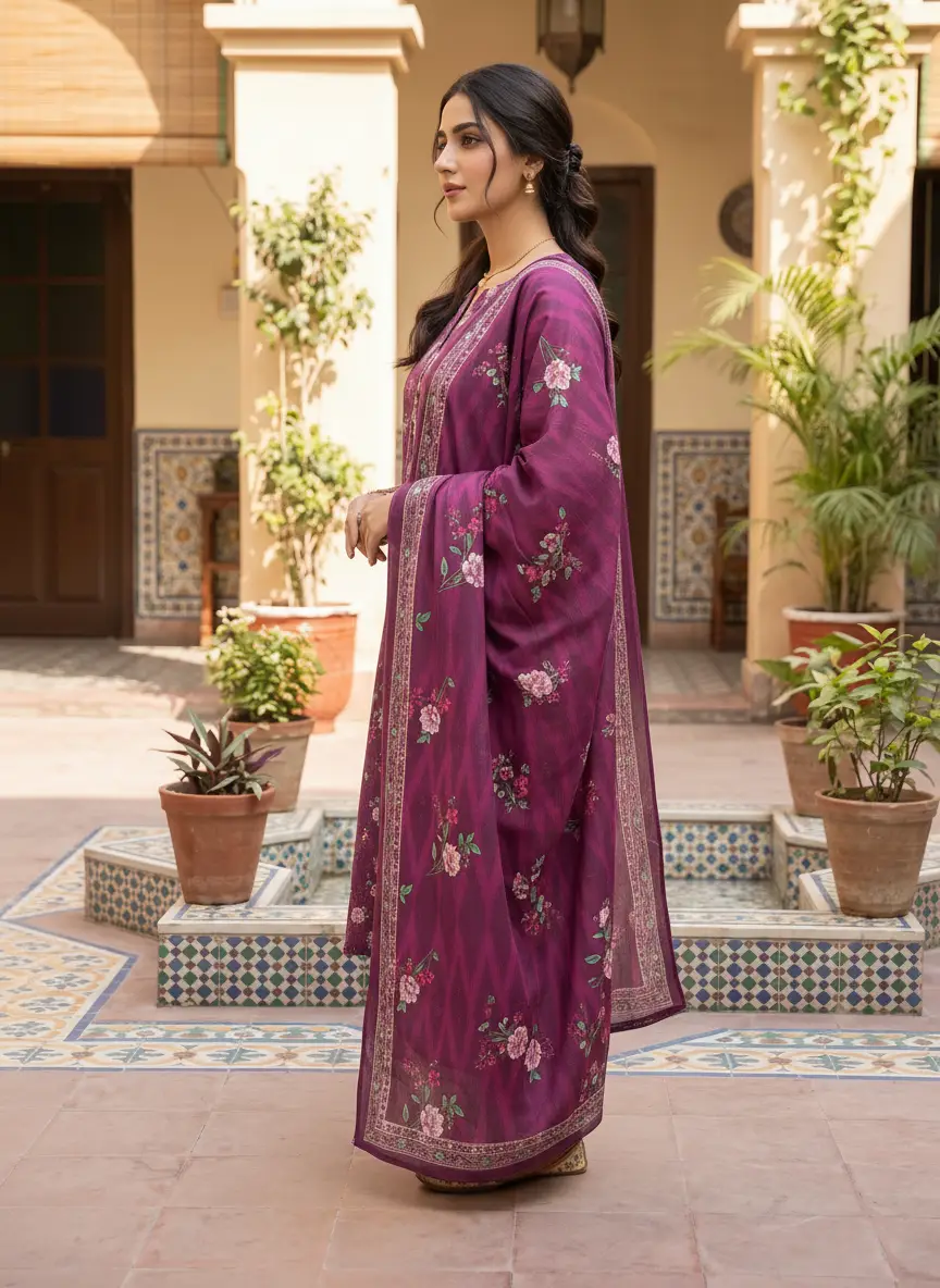 Stylish 3 Pcs Women's Unstitched Lawn Digital Print Suit