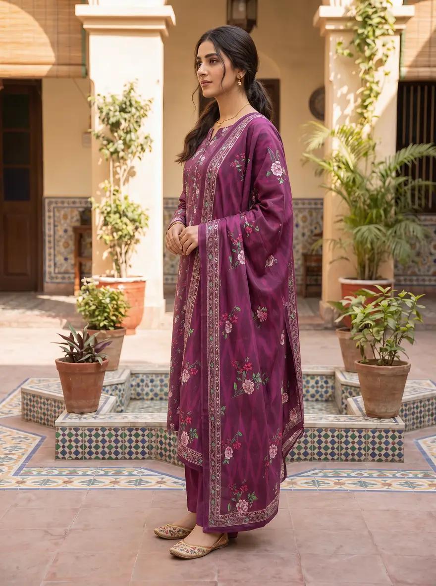 Stylish 3 Pcs Women's Unstitched Lawn Digital Print Suit