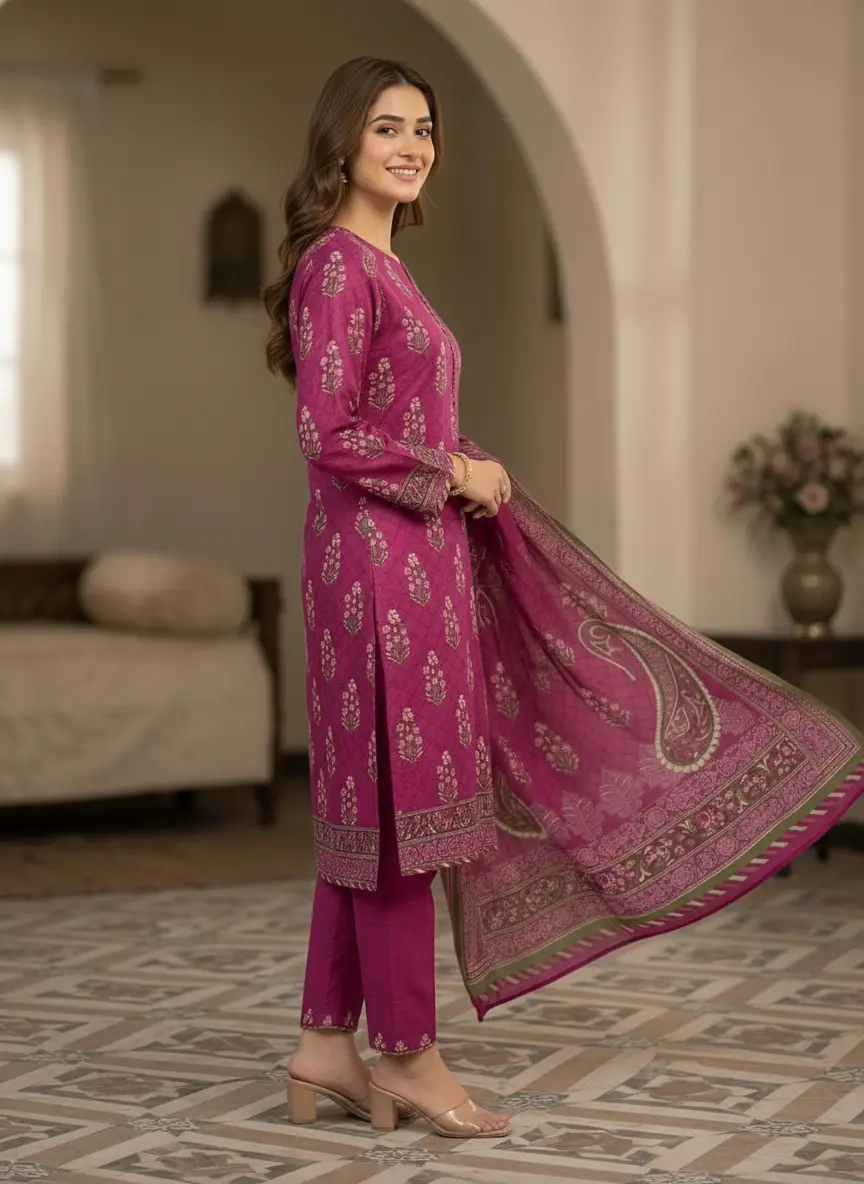 Stylish 3 Pcs Women's Unstitched Lawn Digital Print Suit