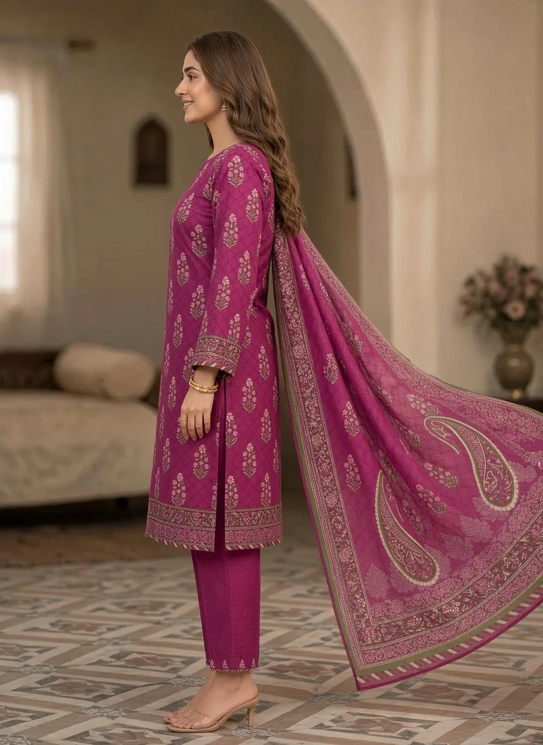 Stylish 3 Pcs Women's Unstitched Lawn Digital Print Suit