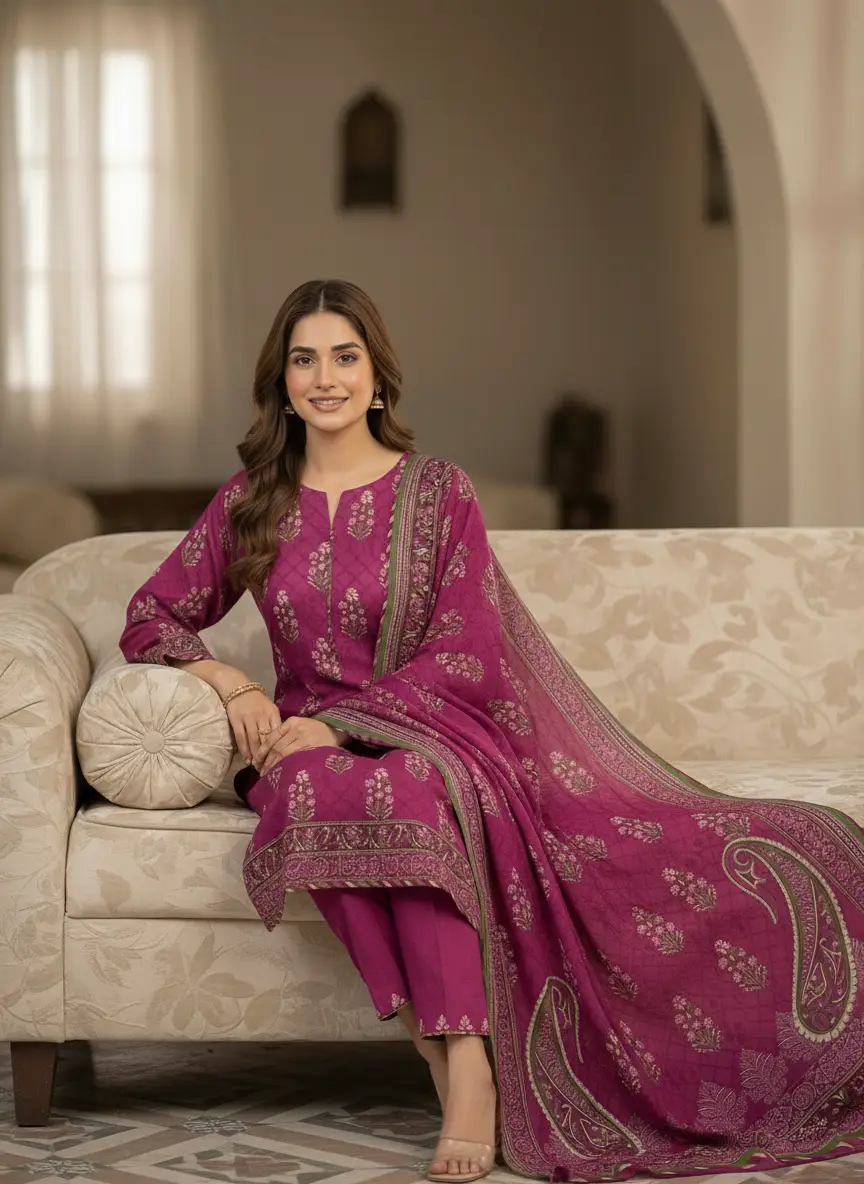 Stylish 3 Pcs Women's Unstitched Lawn Digital Print Suit