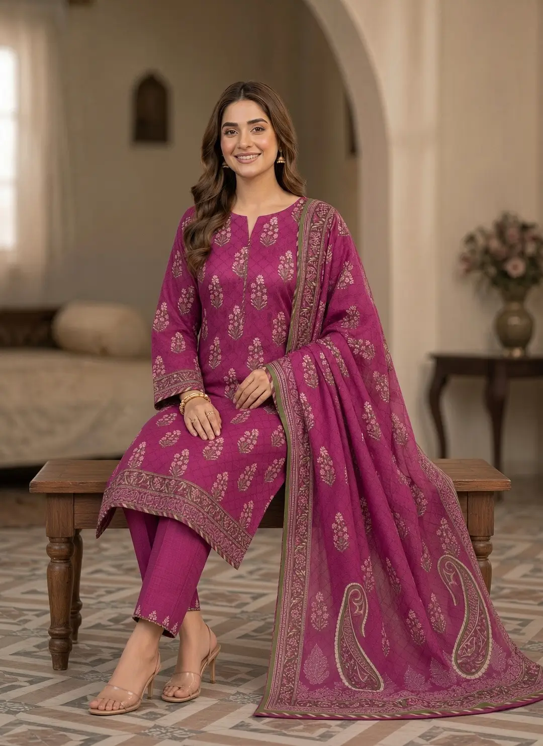 Stylish 3 Pcs Women's Unstitched Lawn Digital Print Suit