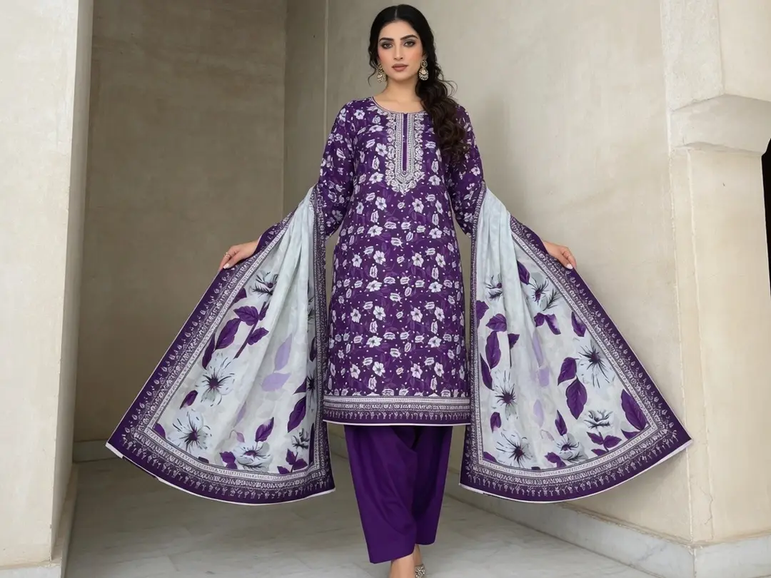 Stylish 3 Pcs Women's Unstitched Lawn Digital Print Suit