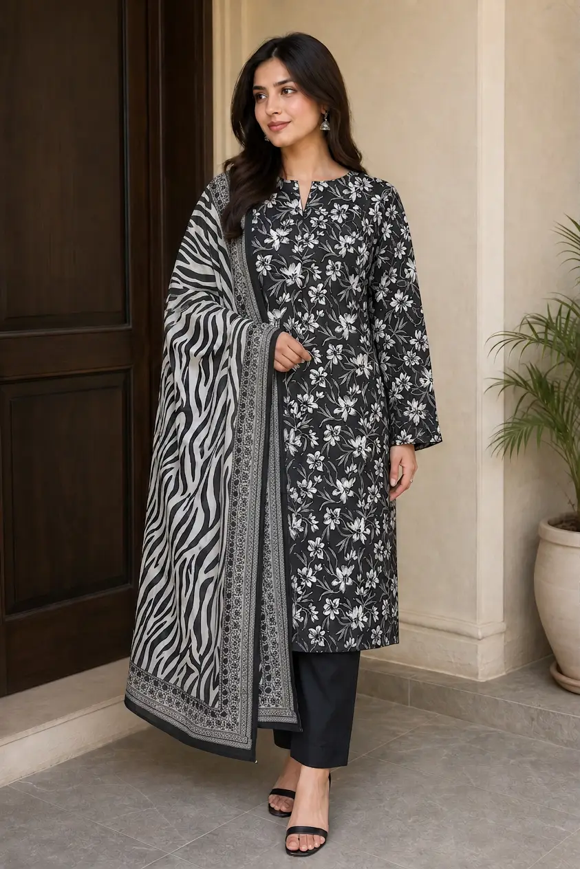 Stylish 3 Pcs Women's Unstitched Lawn Digital Print Suit
