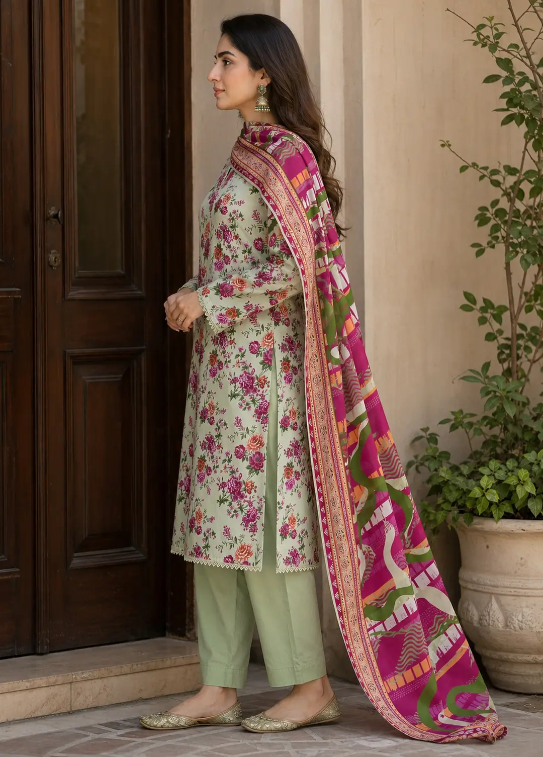 Stylish 3 Pcs Women's Unstitched Lawn Digital Print Suit