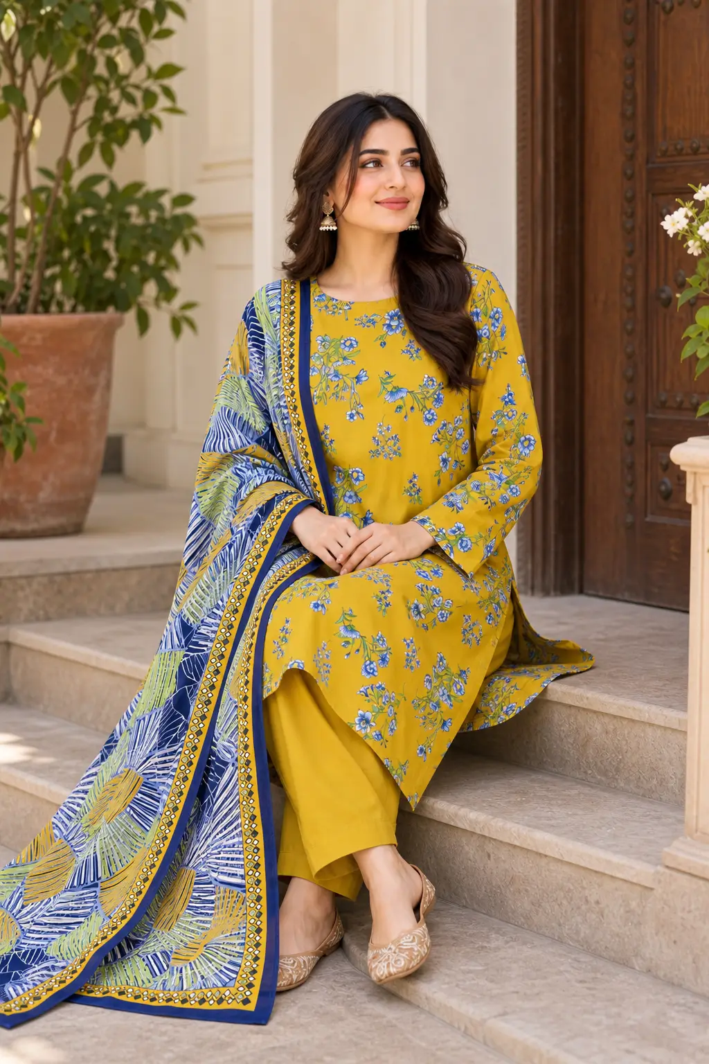 Stylish 3 Pcs Women's Unstitched Lawn Digital Print Suit