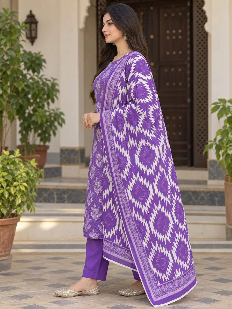 Stylish 3 Pcs Women's Unstitched Lawn Digital Print Suit
