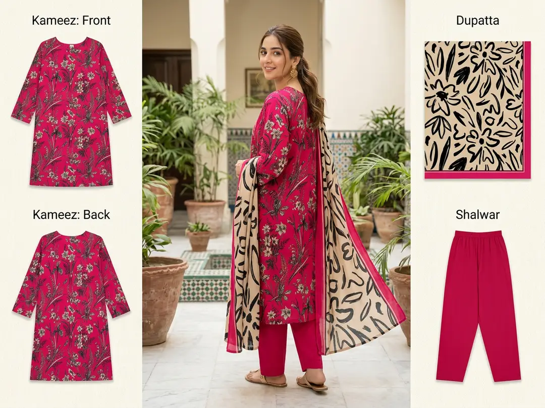 Stylish 3 Pcs Women's Unstitched Lawn Digital Print Suit