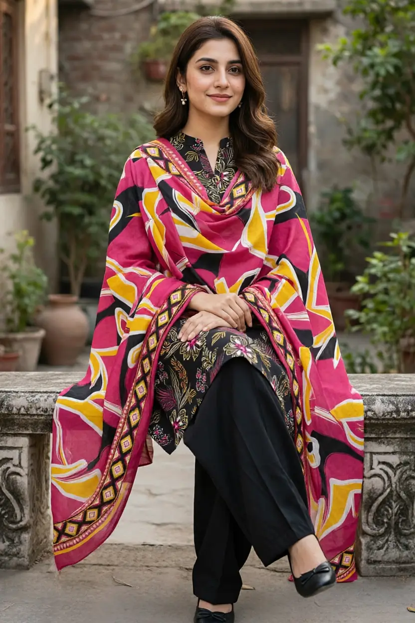 Stylish 3 Pcs Women's Unstitched Lawn Digital Print Suit