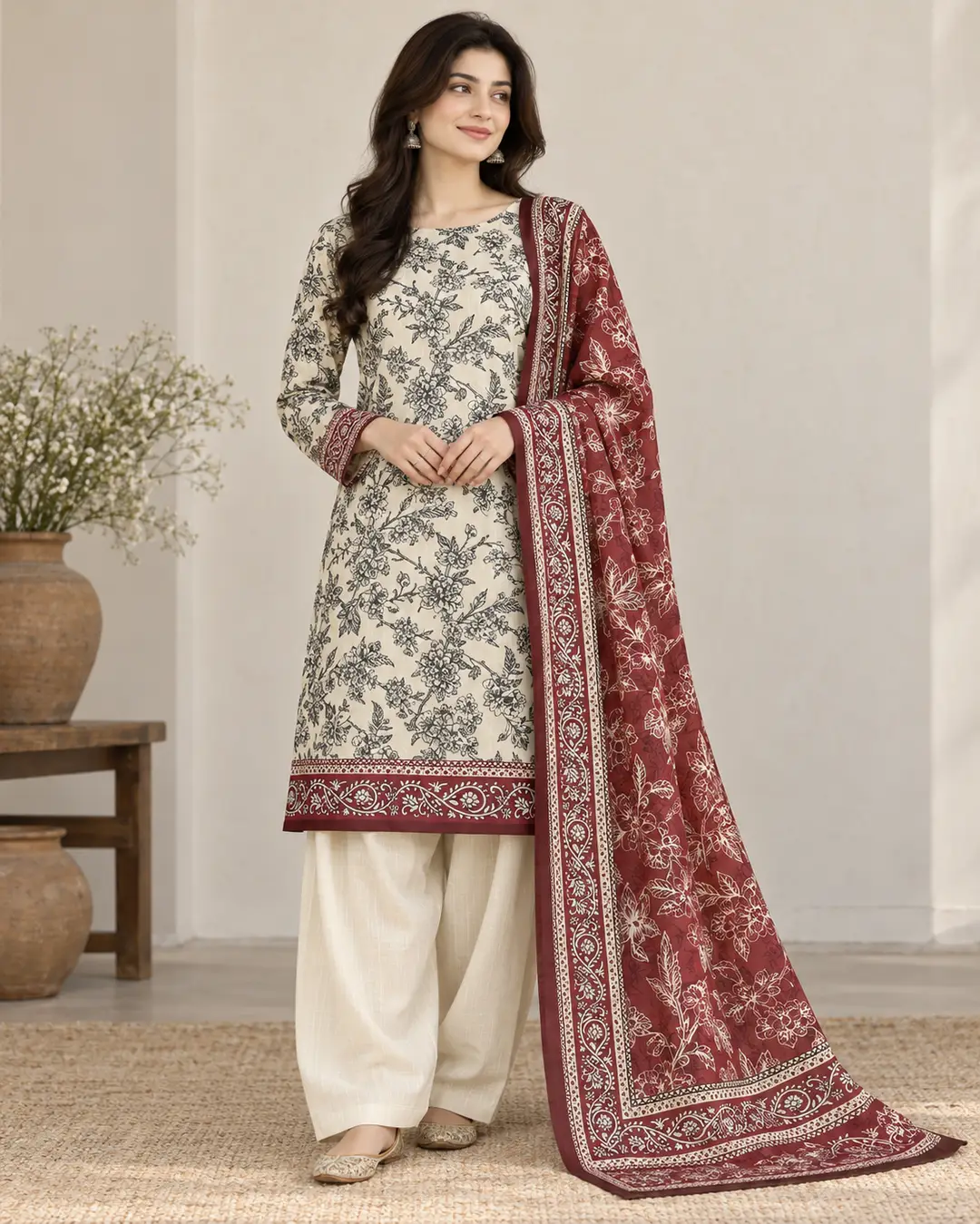 Stylish 3 Pcs Women's Unstitched Khaddar Digital Print Suit