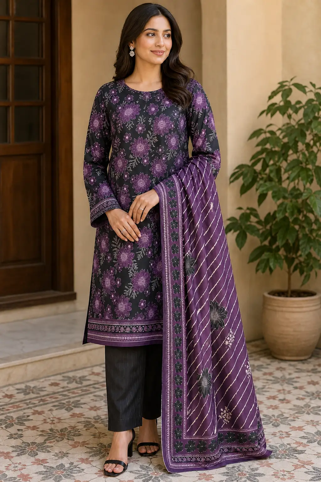 Stylish 3 Pcs Women's Unstitched Khaddar Digital Print Suit